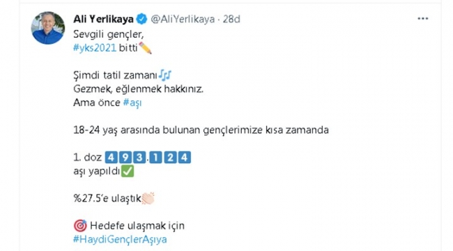 İstanbul Valisi Ali Yerlikaya'dan gençlere aşı çağrısı