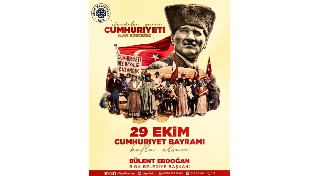 Biga Belediye Başkanı Bülent Erdoğan'nın 29 Ekim Cumhuriyet Bayramı Kutlama Mesajı